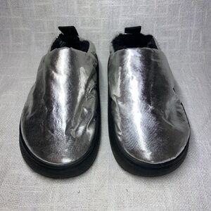 Free People Silver Metallic Slides with Faux Fur - Size 41